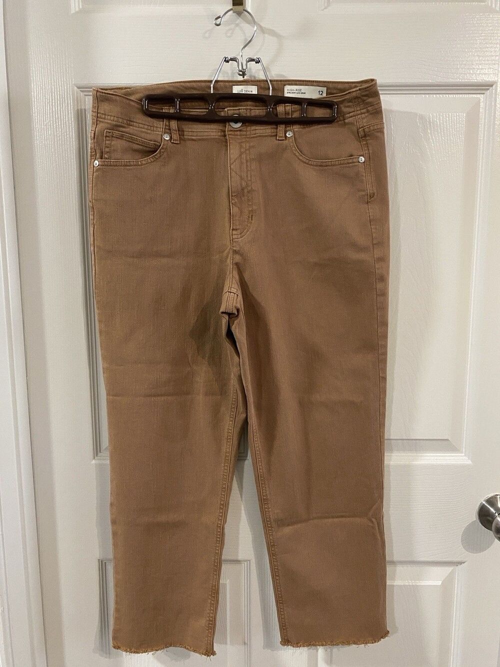 J.Jill High-rise Straight-leg Cropped Denim Jeans Raw Hem 12 Brown Boho Western